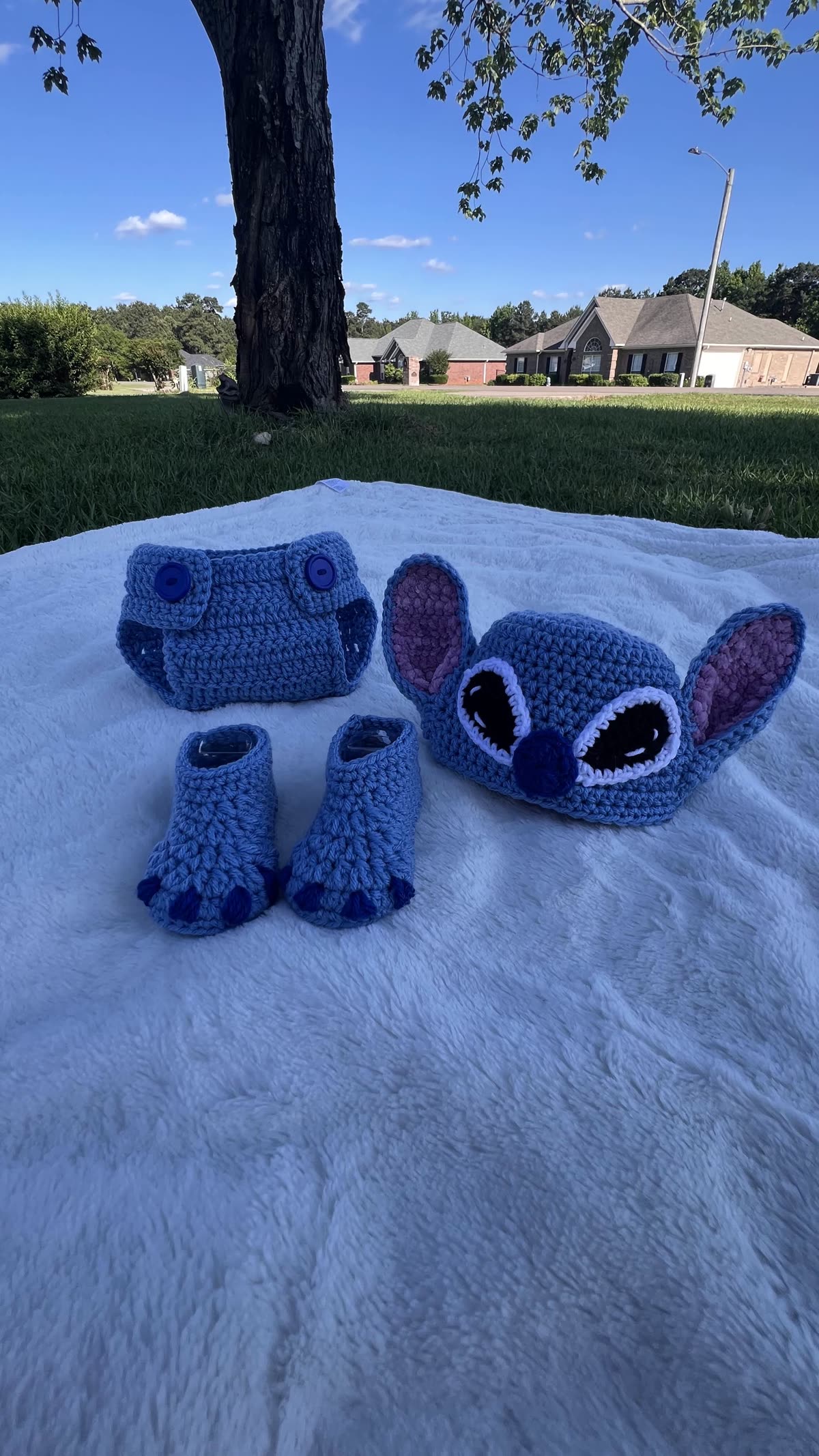 Handmade crochet Stitch baby set: hat, booties, and diaper cover